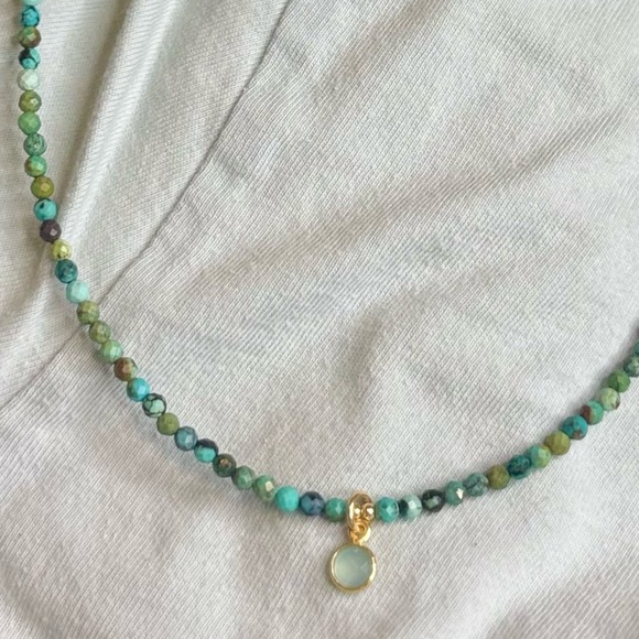 Handmade Jewelry - Turquoise & Chalcedony Choker | 14.5” Dainty Gemstone Necklace
